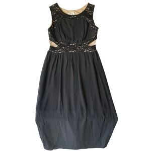Sweet Storm Women Maxi Dress size M Black with Lace Sleeveless Cut Out Waist NWT